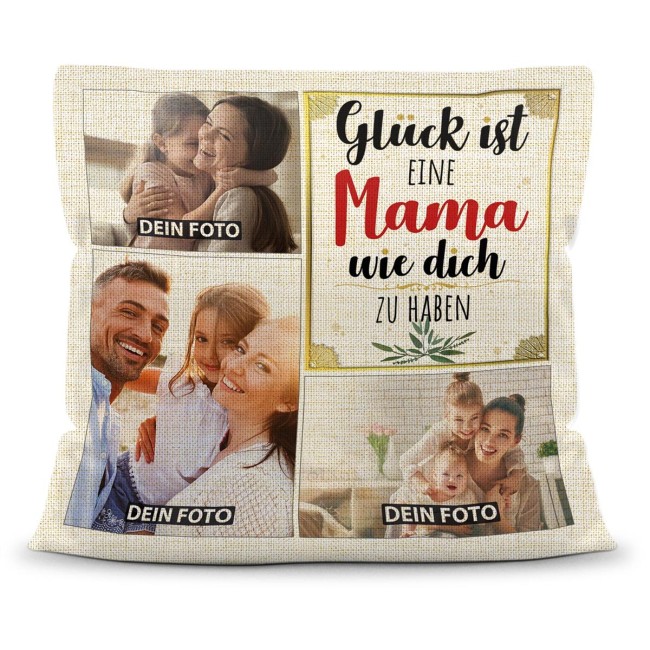Kissen in Leinenoptik f&uuml;r Frauen - Gl&uuml;ck ist - Mama