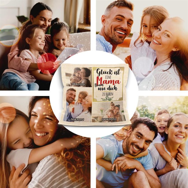 Kissen in Leinenoptik f&uuml;r Frauen - Gl&uuml;ck ist - Bonusmama