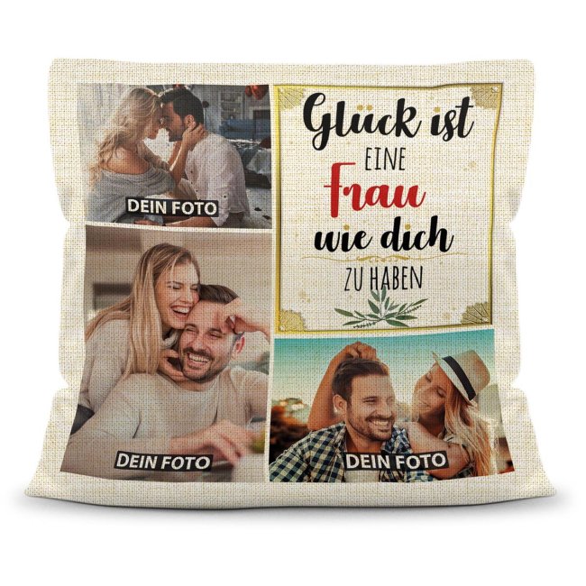 Kissen in Leinenoptik f&uuml;r Frauen - Gl&uuml;ck ist - Frau
