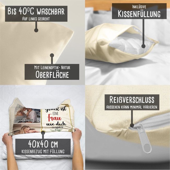 Kissen in Leinenoptik f&uuml;r Frauen - Gl&uuml;ck ist - Frau
