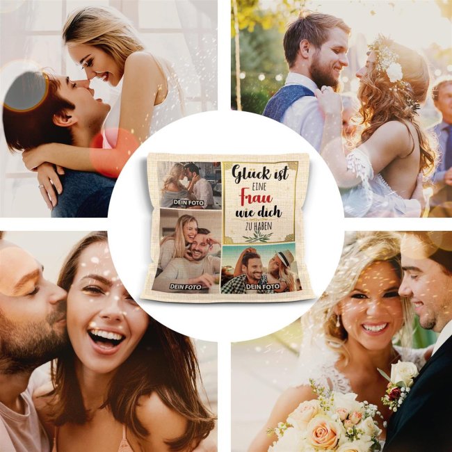 Kissen in Leinenoptik f&uuml;r Frauen - Gl&uuml;ck ist - Frau