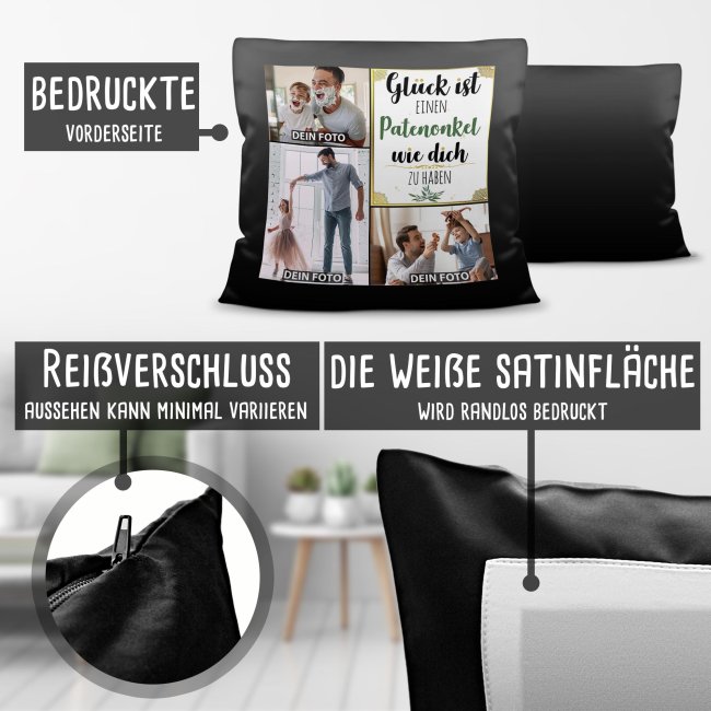 Satinkissen f&uuml;r M&auml;nner - Gl&uuml;ck ist - Patenonkel