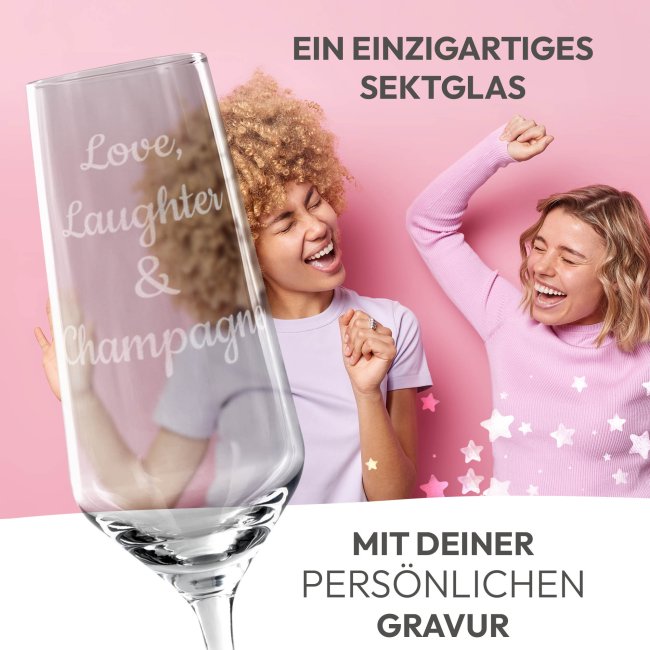 Sektglas mit Gravur mit Wunschtext gestalten