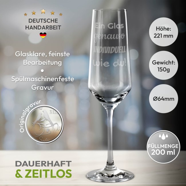 Sektglas mit Gravur mit Wunschtext gestalten