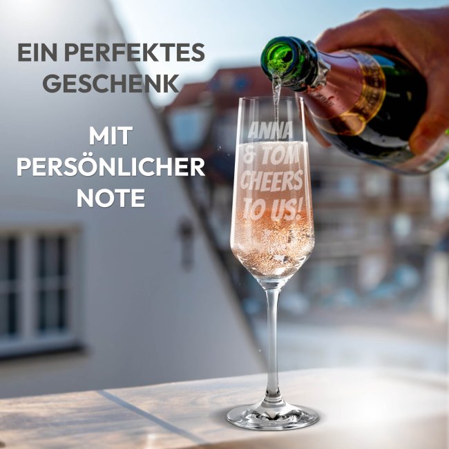 Sektglas mit Gravur mit Wunschtext gestalten
