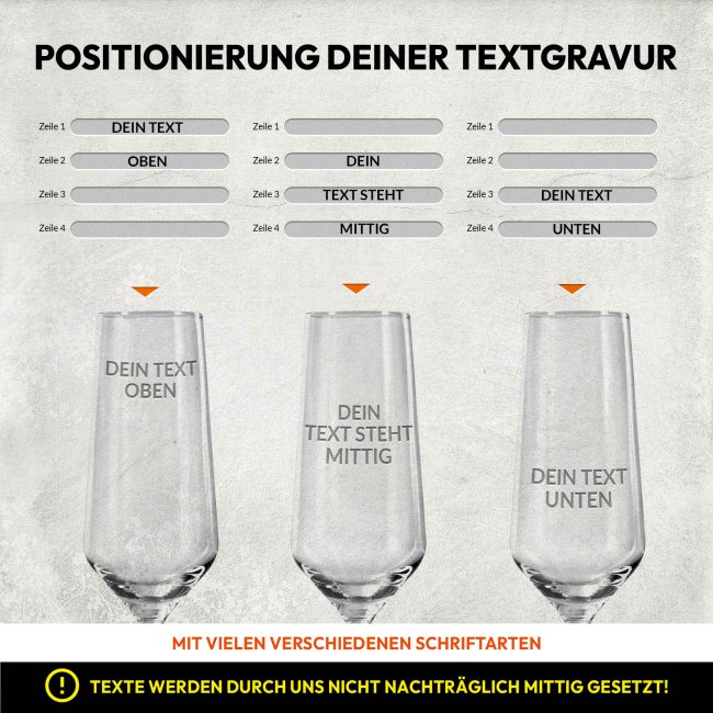 Sektglas mit Gravur mit Wunschtext gestalten