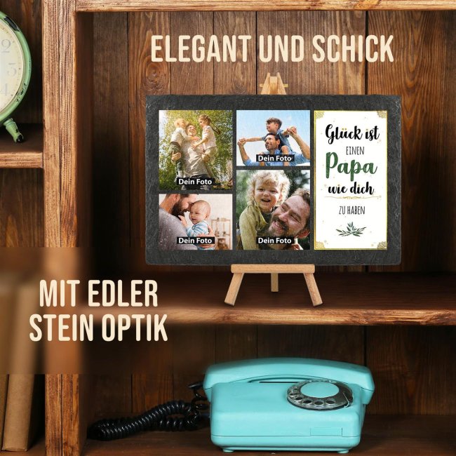 Schieferplatte f&uuml;r Papa mit Fotos gestalten - mit Staffelei - 20 x 30 cm - 4 Bilder