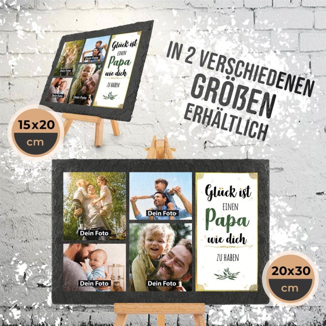 Schieferplatte f&uuml;r Papa mit Fotos gestalten - mit Staffelei - 20 x 30 cm - 4 Bilder