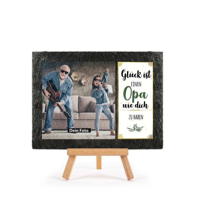 Schieferplatte f&uuml;r Opa mit Fotos gestalten - mit Staffelei - 15 x 20 cm - 1 Bild