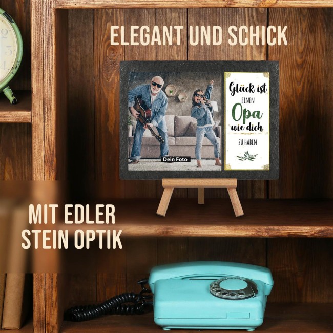 Schieferplatte f&uuml;r Opa mit Fotos gestalten - mit Staffelei - 15 x 20 cm - 1 Bild