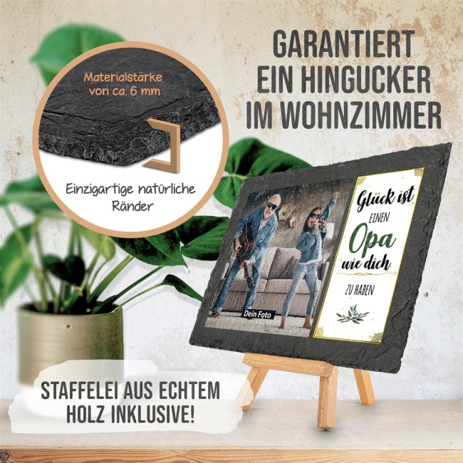 Schieferplatte f&uuml;r Opa mit Fotos gestalten - mit Staffelei - 15 x 20 cm - 1 Bild