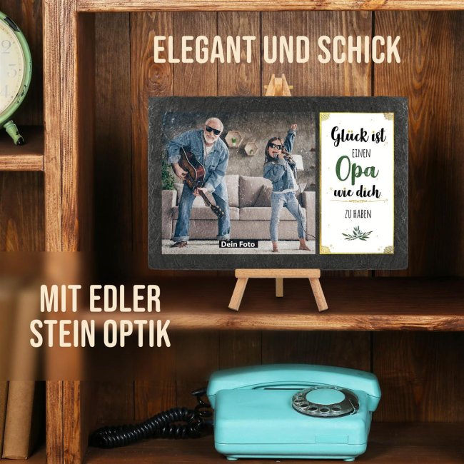 Schieferplatte f&uuml;r Opa mit Fotos gestalten - mit Staffelei - 20 x 30 cm - 1 Bild