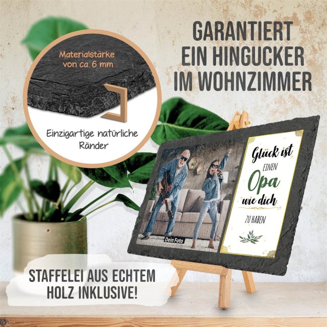 Schieferplatte f&uuml;r Opa mit Fotos gestalten - mit Staffelei - 20 x 30 cm - 1 Bild