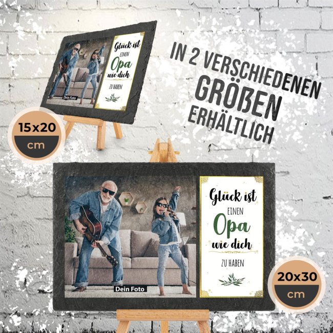 Schieferplatte f&uuml;r Opa mit Fotos gestalten - mit Staffelei - 20 x 30 cm - 1 Bild