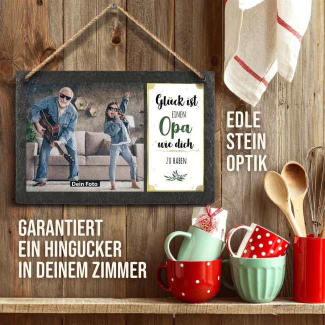 Schieferplatte f&uuml;r Opa mit Fotos gestalten - zum Aufh&auml;ngen - 20 x 30 cm - 1 Bild