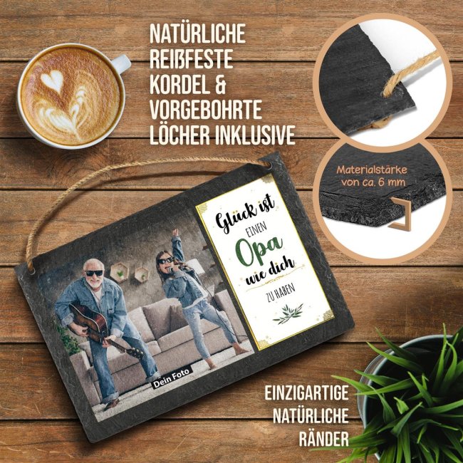 Schieferplatte f&uuml;r Opa mit Fotos gestalten - zum Aufh&auml;ngen - 20 x 30 cm - 1 Bild