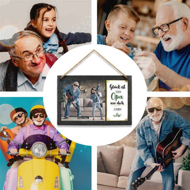 Schieferplatte f&uuml;r Opa mit Fotos gestalten - zum Aufh&auml;ngen - 20 x 30 cm - 1 Bild