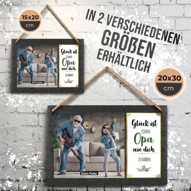 Schieferplatte f&uuml;r Opa mit Fotos gestalten - zum Aufh&auml;ngen - 20 x 30 cm - 1 Bild