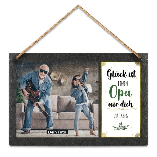Schieferplatte f&uuml;r Opa mit Fotos gestalten - zum Aufh&auml;ngen - 20 x 30 cm - 1 Bild