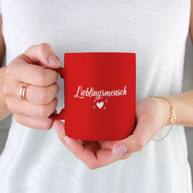 Tasse mit Gravur - Lieblingsmensch - Herz - Rot