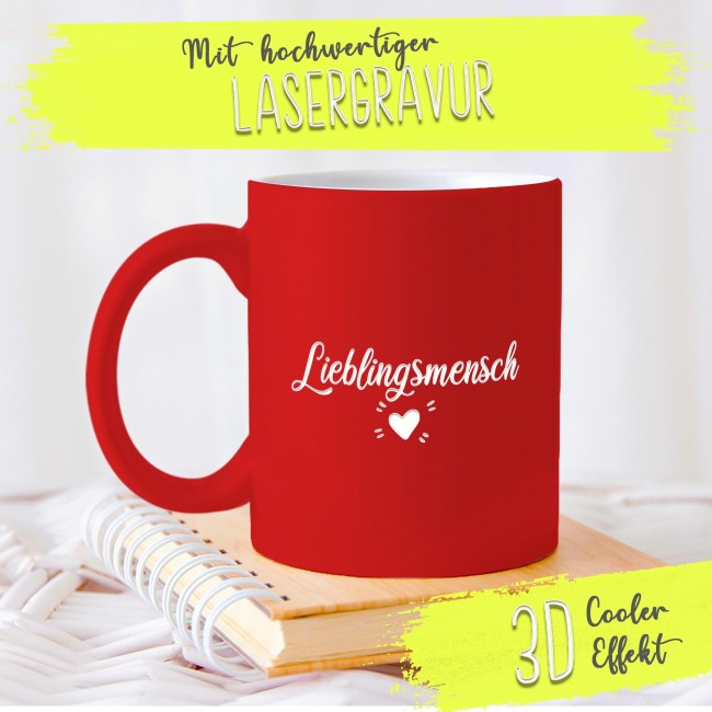 Tasse mit Gravur - Lieblingsmensch - Herz - Rot