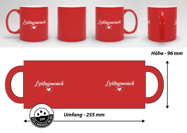 Tasse mit Gravur - Lieblingsmensch - Herz - Rot