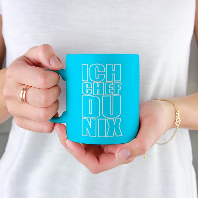 Tasse mit Gravur - Ich Chef Du Nix - Hellblau