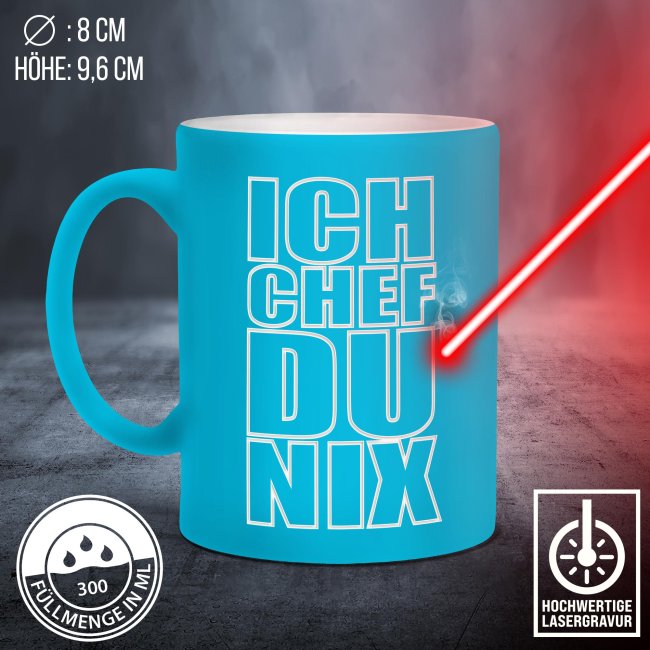 Tasse mit Gravur - Ich Chef Du Nix - Hellblau