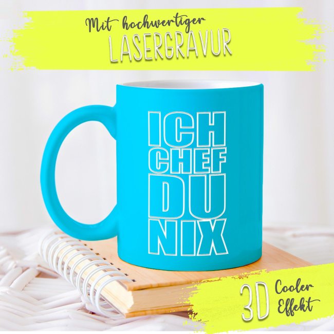 Tasse mit Gravur - Ich Chef Du Nix - Hellblau