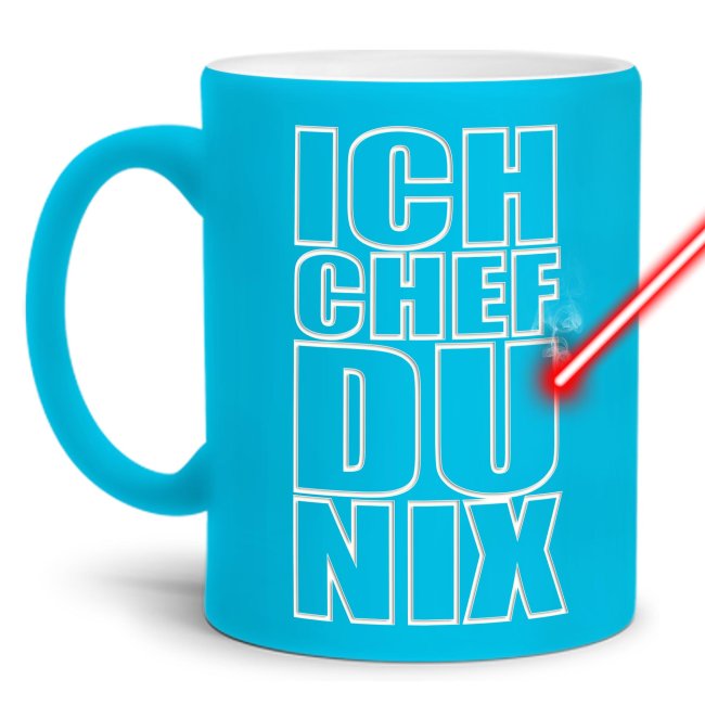 Tasse mit Gravur - Ich Chef Du Nix - Hellblau
