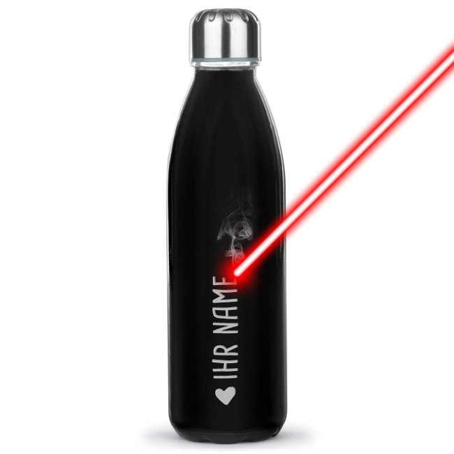 Glas-Trinkflasche schwarz mit Name &amp; Symbol gravieren - 650 ml