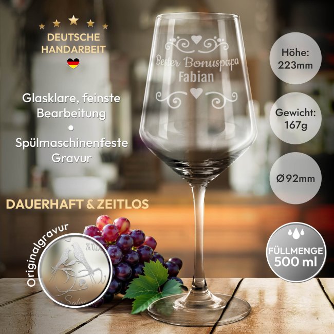 Rotweinglas mit Gravur - Bester Bonuspapa