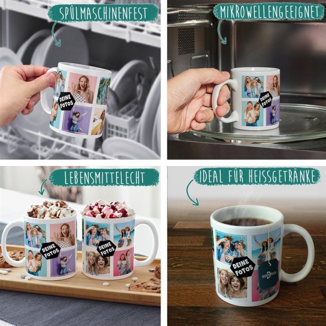 Tasse mit Fotocollage f&uuml;r 10 Fotos - Innen &amp; Henkel Dunkelgr&uuml;n