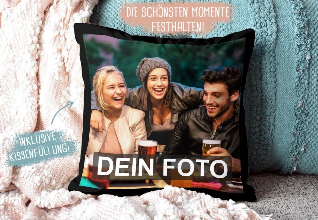 Satin-Kissen selbst gestalten - Rand Schwarz - mit F&uuml;llung