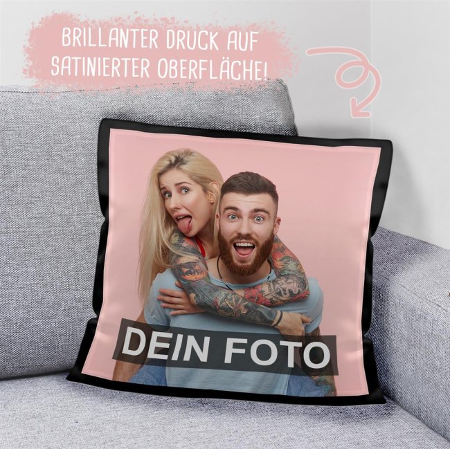 Satin-Kissen selbst gestalten - Rand Schwarz - mit F&uuml;llung
