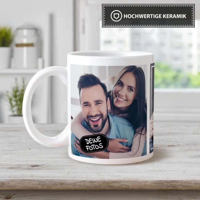 Tasse mit Fotocollage f&uuml;r 2 Fotos - Wei&szlig;