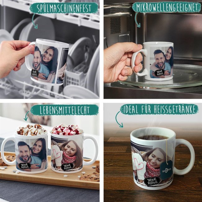 Tasse mit Fotocollage f&uuml;r 2 Fotos - Wei&szlig;