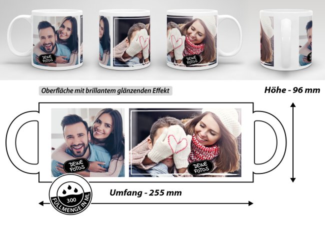 Tasse mit Fotocollage f&uuml;r 2 Fotos - Wei&szlig;