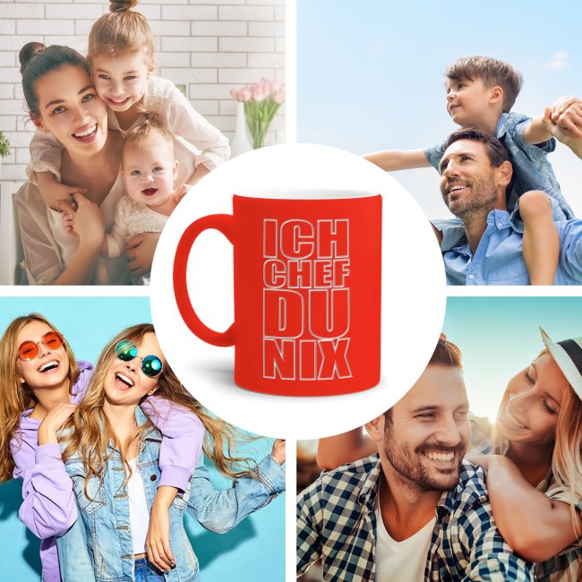 Neon Tasse mit Gravur - Ich Chef, du nix  - Orange