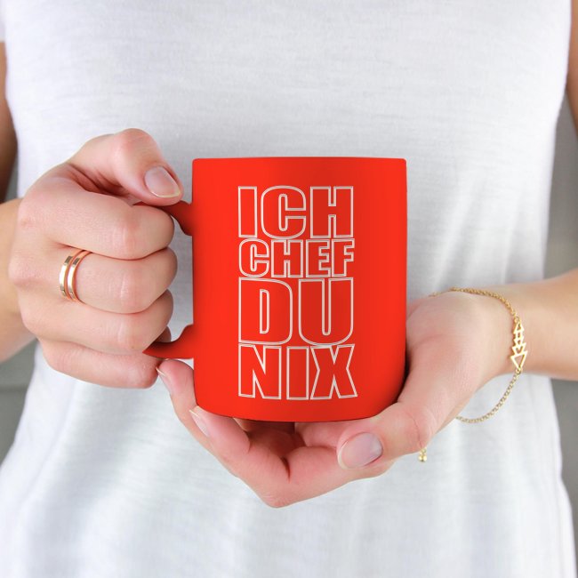 Neon Tasse mit Gravur - Ich Chef, du nix  - Orange