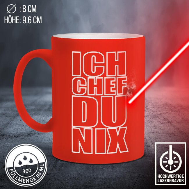 Neon Tasse mit Gravur - Ich Chef, du nix  - Orange