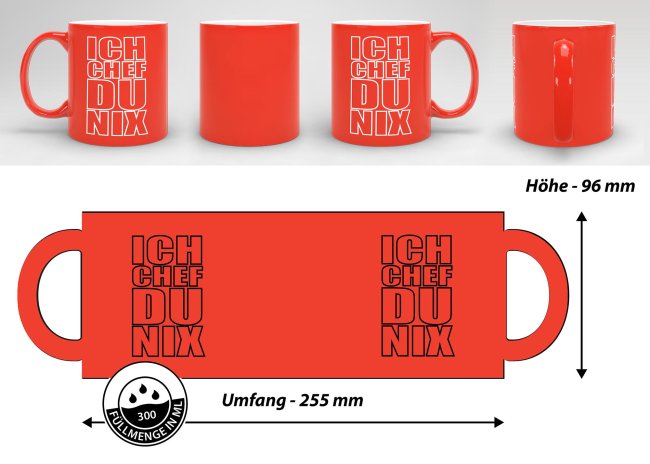 Neon Tasse mit Gravur - Ich Chef, du nix  - Orange