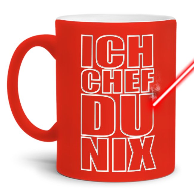 Neon Tasse mit Gravur - Ich Chef, du nix  - Orange
