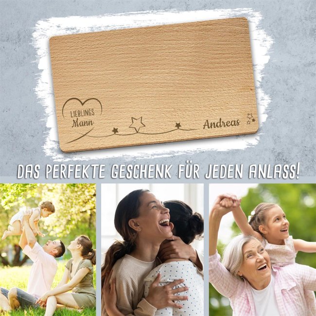 Holzbrett mit Gravur - Lieblings-Mann - mit Wunschname