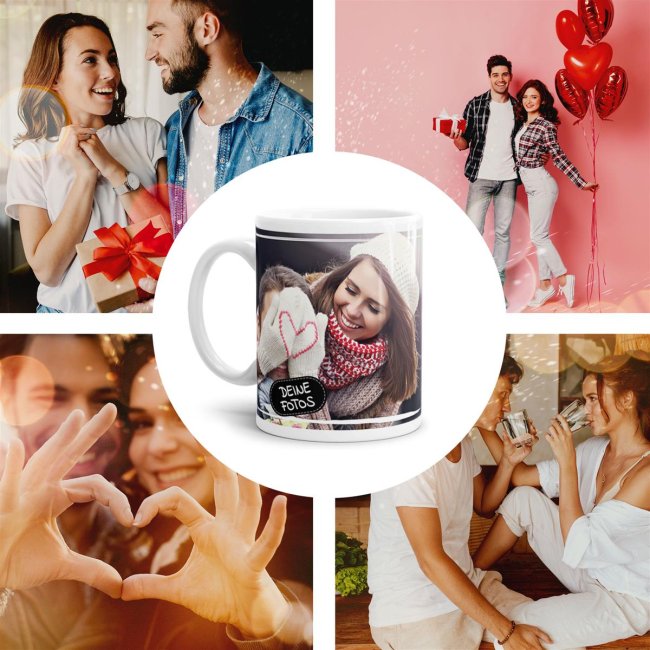 Tasse mit Fotocollage und Wunschtext - 2 Fotos - Wei&szlig;