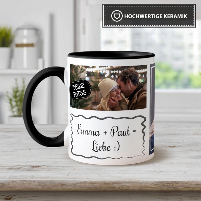 Tasse mit Fotocollage und Wunschtext - 2 Fotos - Wei&szlig;