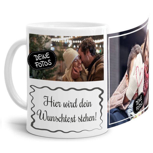 Tasse mit Fotocollage und Wunschtext - 2 Fotos - Wei&szlig;
