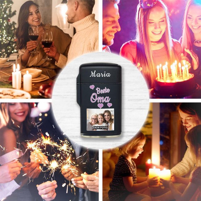 Sturmfeuerzeug f&uuml;r die beste Oma mit Foto und Name