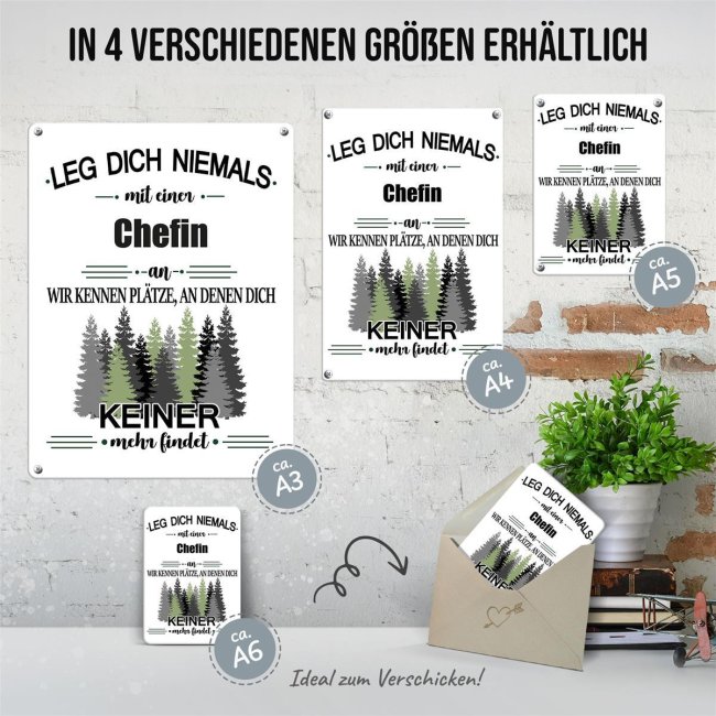 Blechschild - Leg dich niemals - Chefin - A5