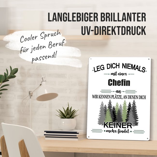 Blechschild - Leg dich niemals - Chefin - A5